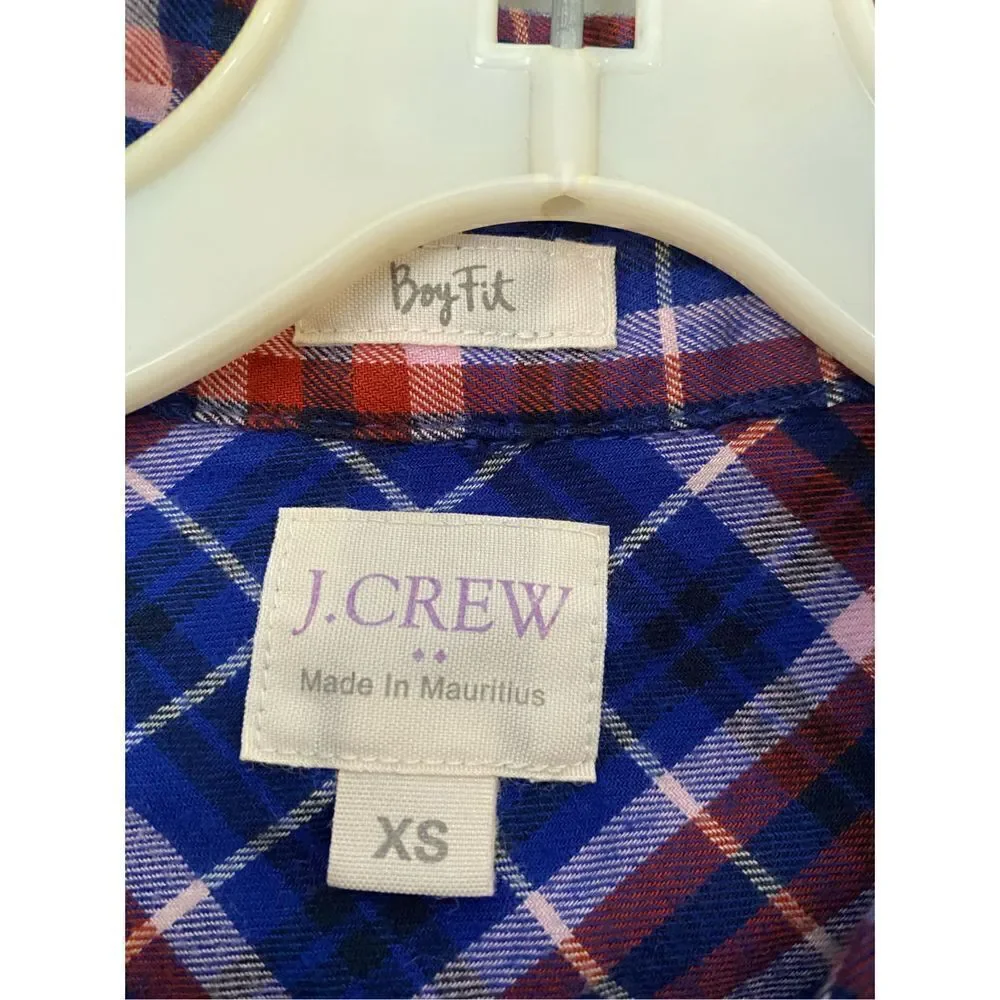 J crew boy fit classic plaid flannel 100% cotton button up shirt size XS￼